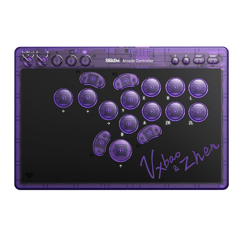 8BitDo Arcade Controller - Transparent Purple Signature Edition - Arcade Controller Design with Customizable Inputs