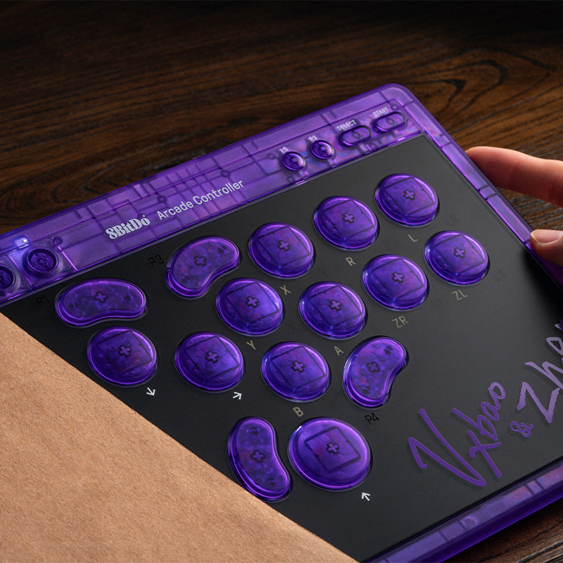 8BitDo Arcade Controller - Transparent Purple Signature Edition - Arcade Controller Design with Customizable Inputs
