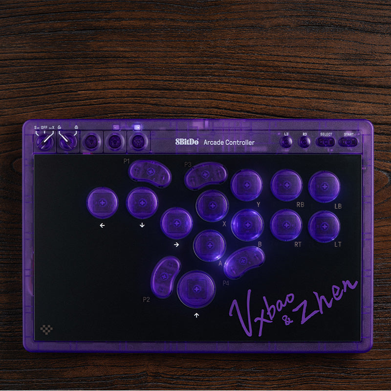 8BitDo Arcade Controller - Transparent Purple Signature Edition - Arcade Controller Design with Customizable Inputs